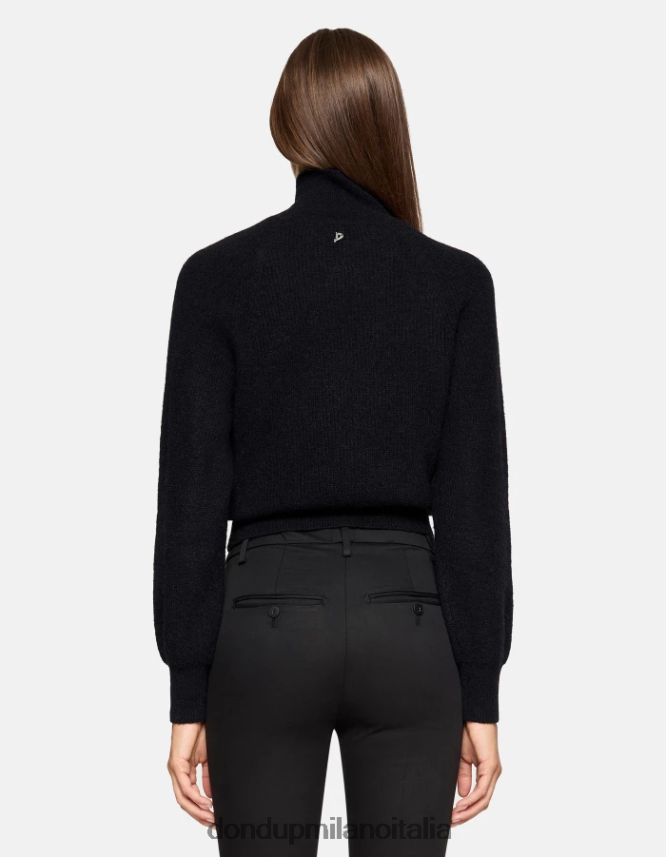 DONDUP mujer suéter regular fit de mohair con cuello tipo polo vestir negro AZX2Z0303