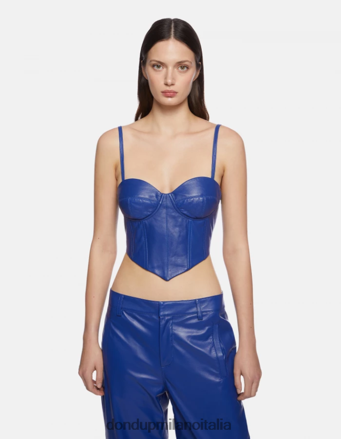 DONDUP mujer top ajustado de piel de napa vestir azul real AZX2Z0264