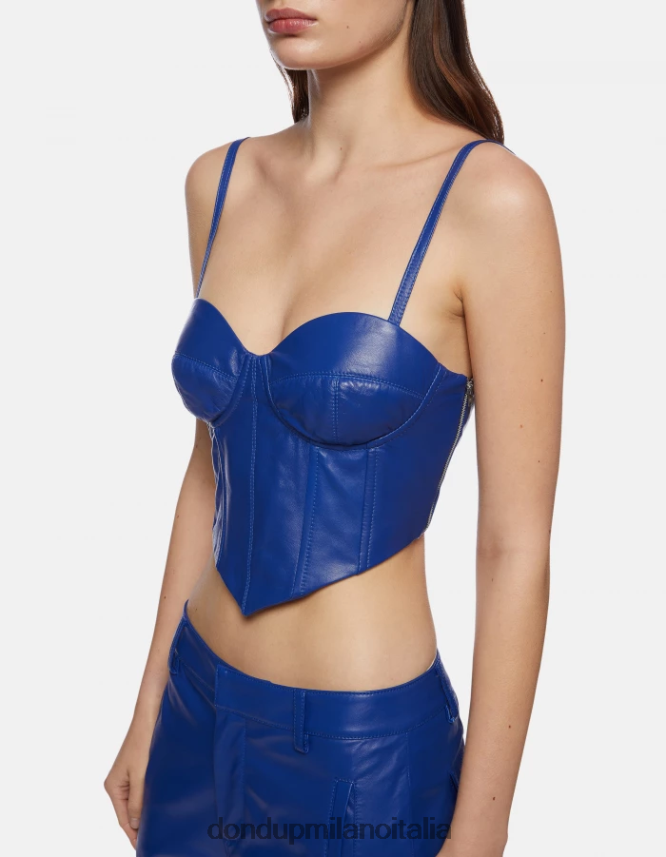 DONDUP mujer top ajustado de piel de napa vestir azul real AZX2Z0264