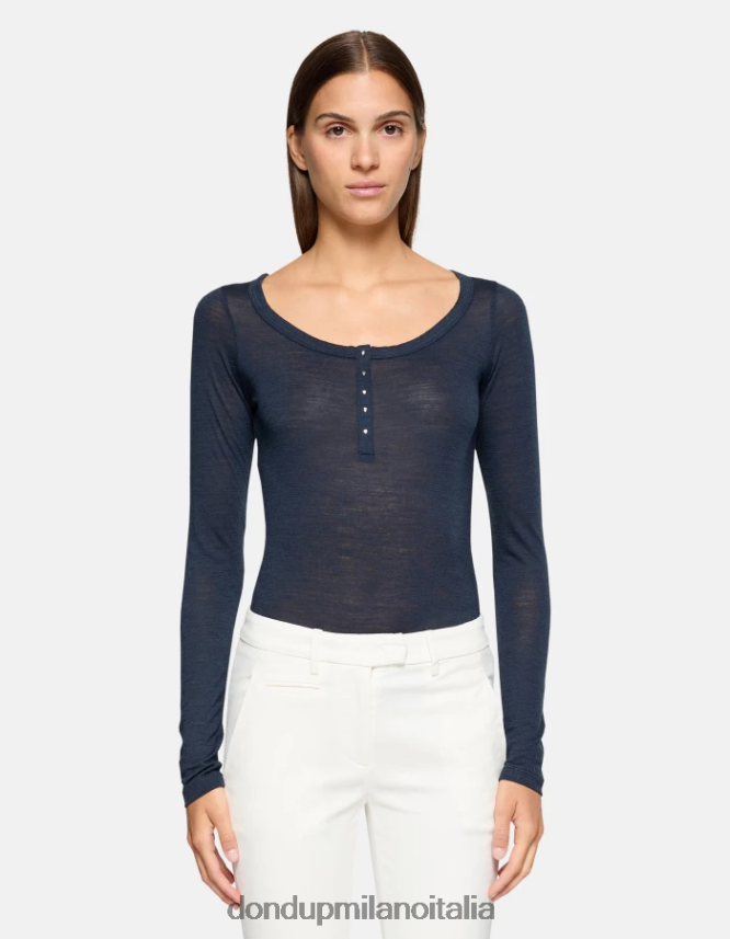 DONDUP mujer top henley de lana slim fit vestir Azul marino AZX2Z0430