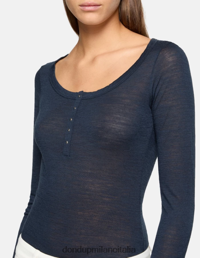 DONDUP mujer top henley de lana slim fit vestir Azul marino AZX2Z0430