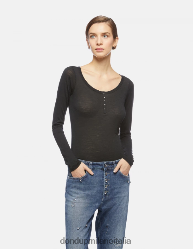 DONDUP mujer top henley de lana slim fit vestir negro AZX2Z0432