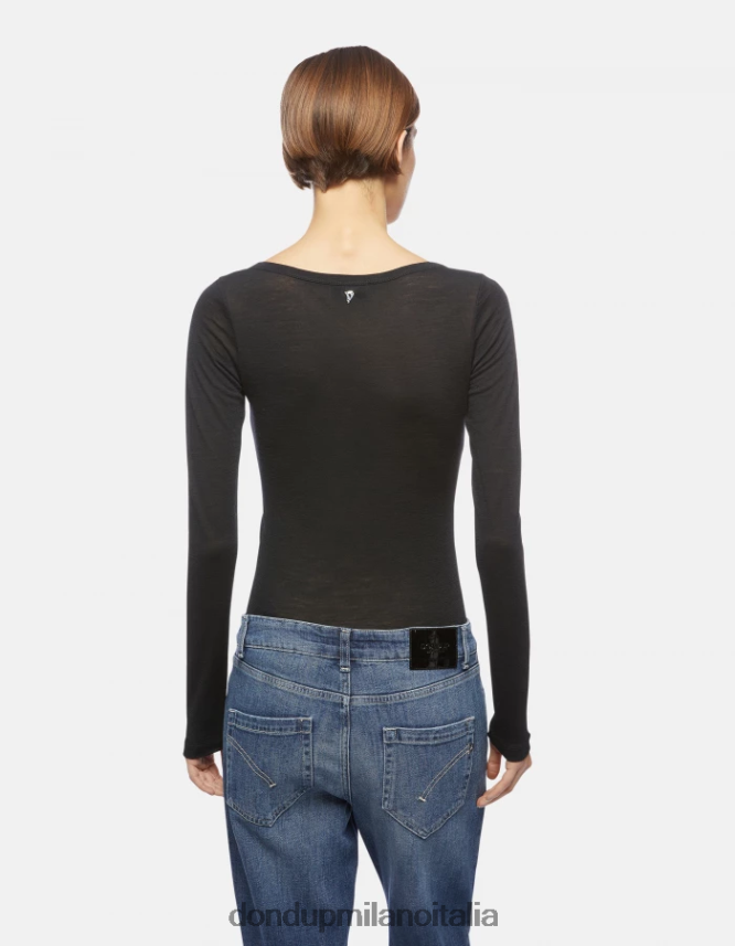 DONDUP mujer top henley de lana slim fit vestir negro AZX2Z0432