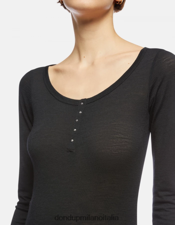 DONDUP mujer top henley de lana slim fit vestir negro AZX2Z0432