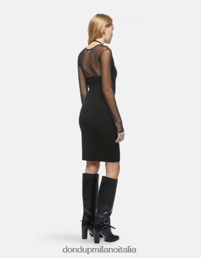 DONDUP mujer vestido corto de tul y viscosa vestir negro AZX2Z0278