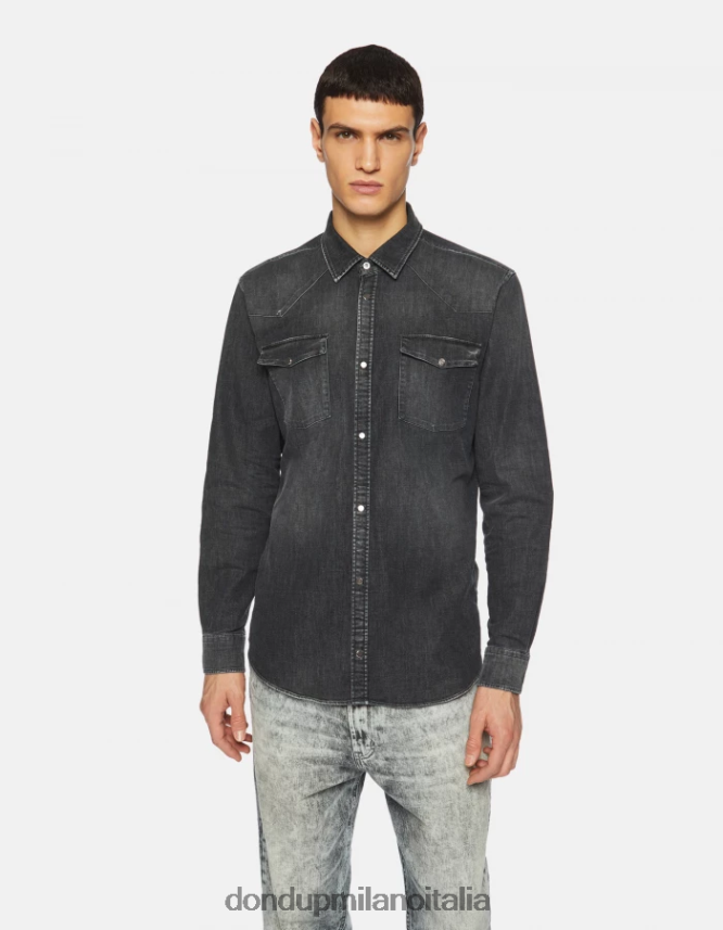 DONDUP hombres camisa vaquera slim estilo western vestir negro AZX2Z0859