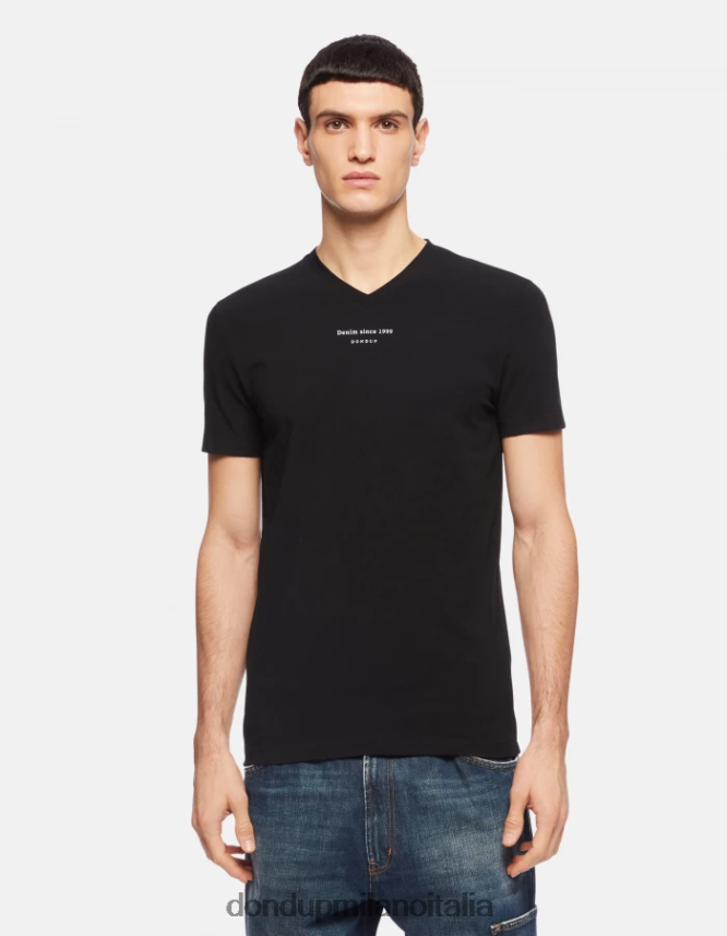 DONDUP hombres camiseta ajustada de punto vestir negro AZX2Z0811