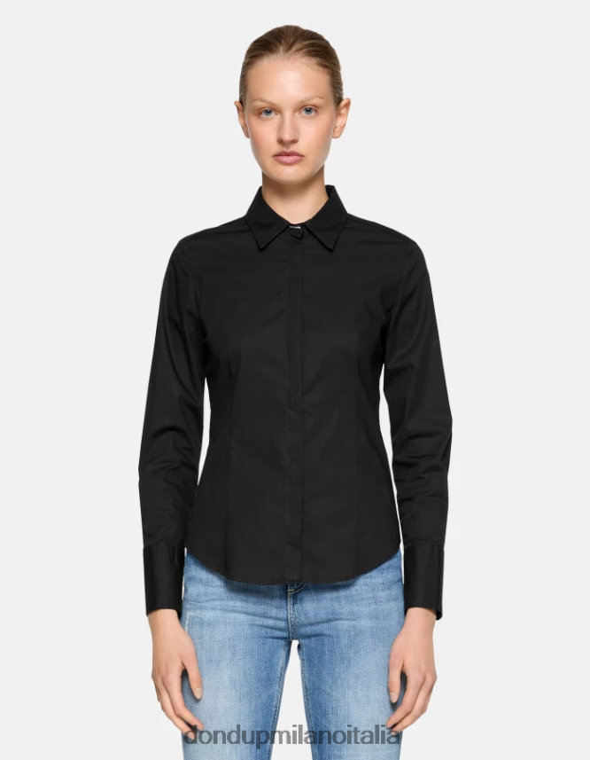 DONDUP mujer camisa de popelina slim vestir negro AZX2Z0244